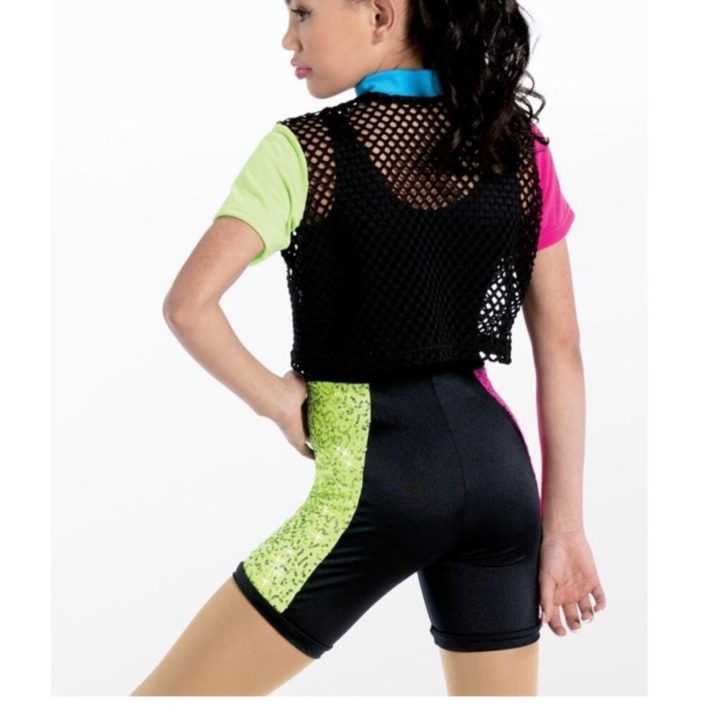 WEISSMAN Showtime Black & Neon Biketard Leo Set 14481 XLC Extra Large Child